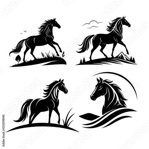 horse silhouette illustration bundle vector design