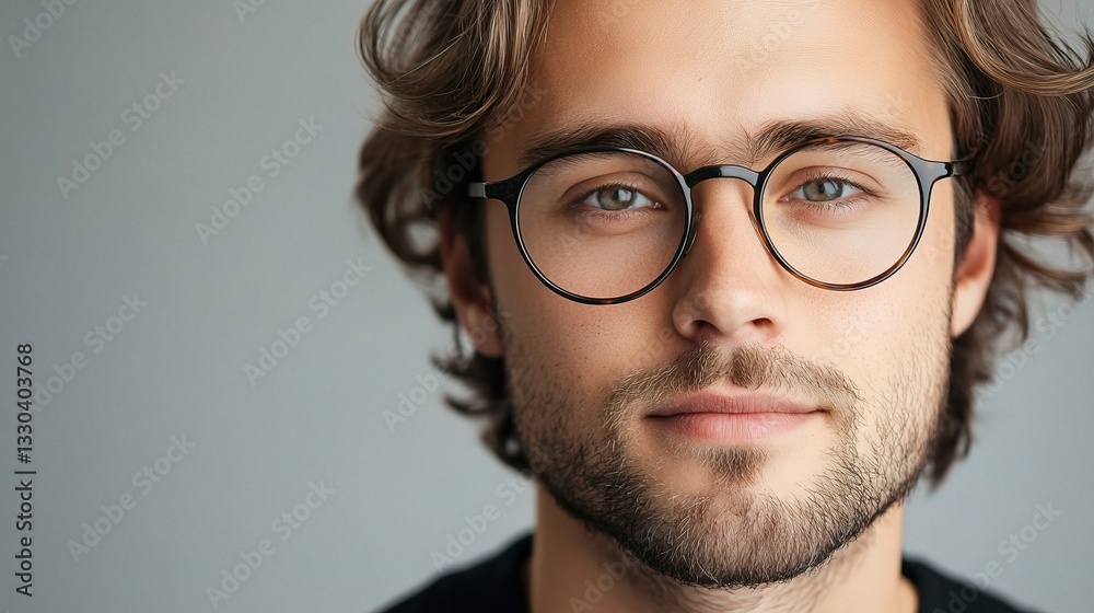 Obraz premium Young Man in Modern Eyeglasses with Intellectual Expression