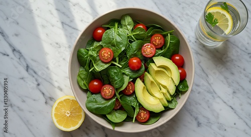 Preparing Salad with Avocado Tomato and Spinach for a Fresh Meal