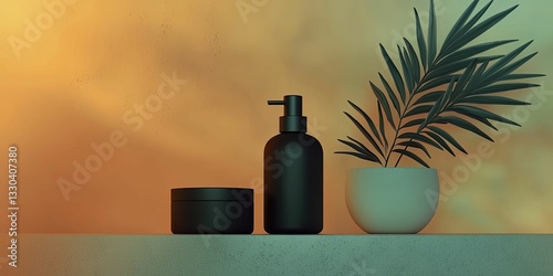 Wallpaper Mural Minimalist self-care rituals highlight symmetrical skincare items, featuring vibrant colors and elegant, streamlined designs. Torontodigital.ca