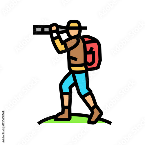 explorer with telescope geographical color icon vector illustration