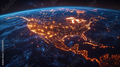 Earth's North America at Night, City Lights and Connections