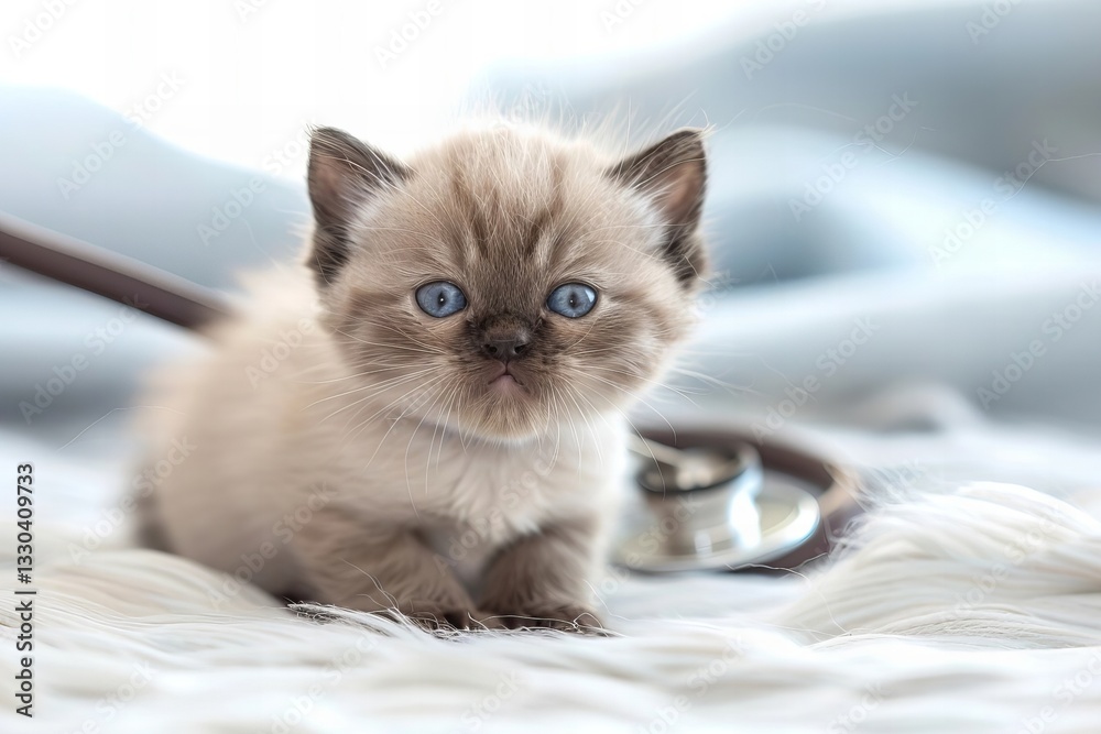 Fototapeta premium Veterinarian examining feline heart rate.
