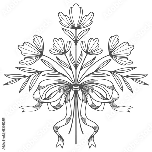 hand drawn flower, Flower boquet line art hand drawn vector illustration