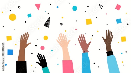 Diverse Hands Reaching, Celebration Confetti