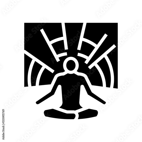 meditation pose radiating waves glyph icon vector illustration