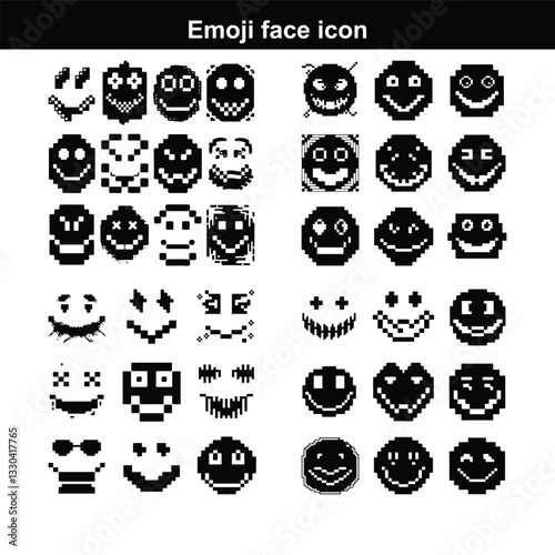 happy emoji icon set silhouette silhouette Gangster Emoticons vector set. Emoji smiling face or yellow emoticon with various facial expressions and emotions like happy, lonely, 