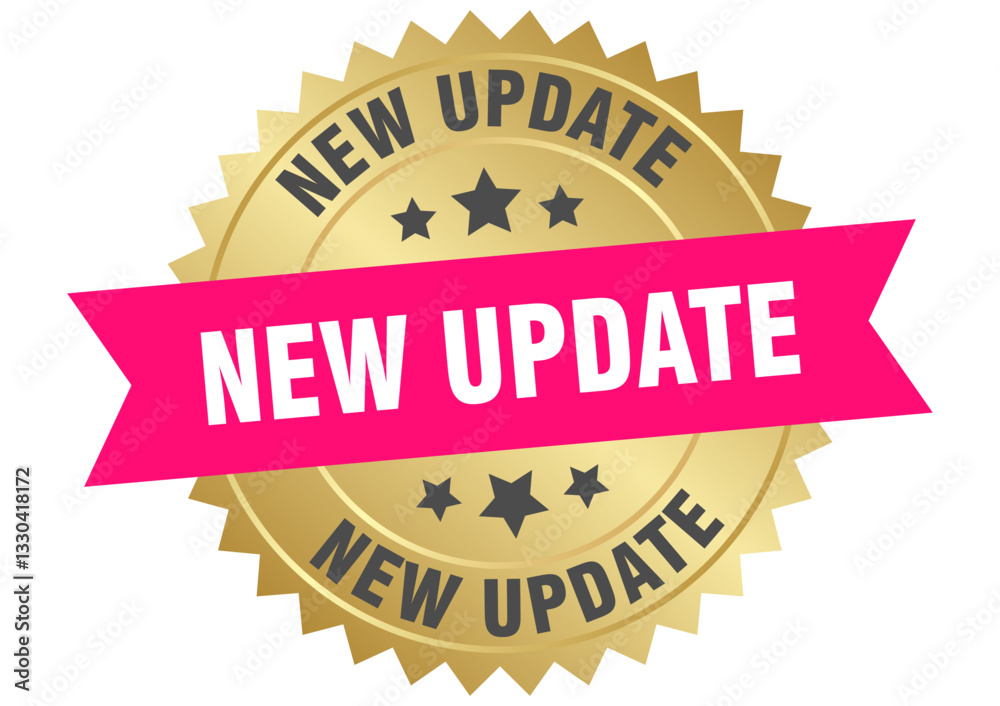 new update. new update round pink and gold label isolated on transparent background new update. new update round pink and gold label isolated on transparent background