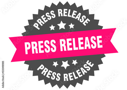 press release. press release round pink label isolated on transparent background