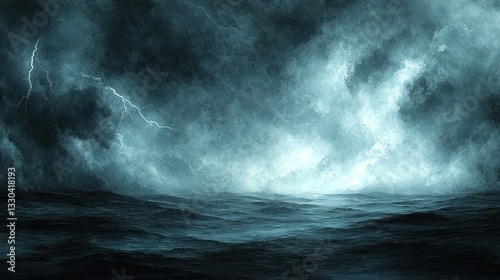 Dramatic storm clouds over a turbulent sea.