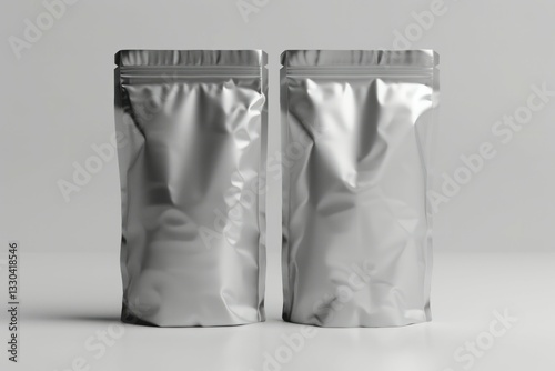 Blank Foil plastic pouch coffee bag on white background. Packaging template mockup. High quality photo