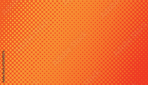 Abstract halftone orange dot pattern with dark and light gradient background. Digital technology style wall texture. Cartoon or pop art element. Summer banner or comic book.