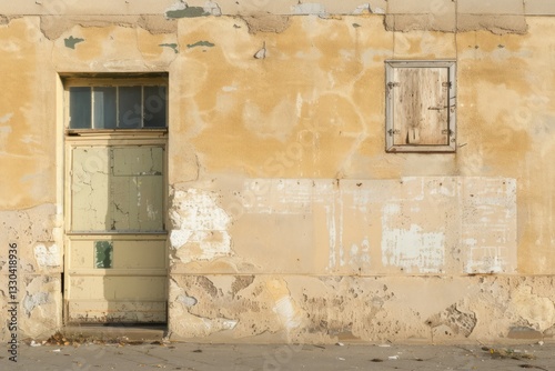 Photo of Beige wall of old abandoned industrial building. Texture for background usage