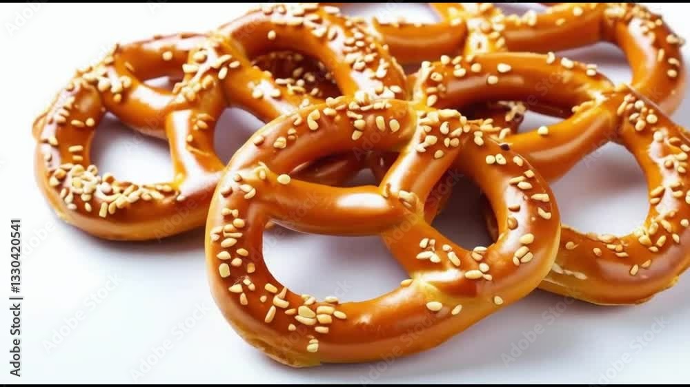 Freshly baked soft pretzels with salt crystals showing traditional German baking craftsmanship
