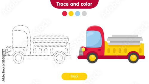 Trace and color educational game for preschool kids. Coloring book for children.
