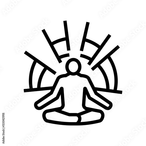meditation pose radiating waves line icon vector illustration