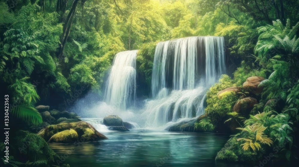 Obraz premium Lush waterfall cascading through a vibrant jungle