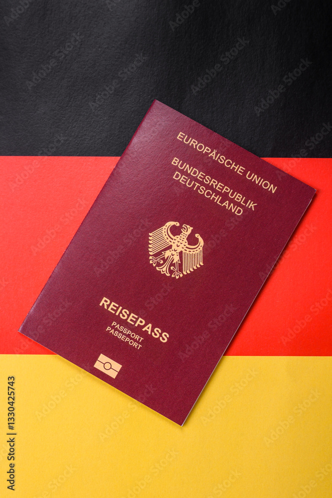 German citizen passport against the background of the German national flag