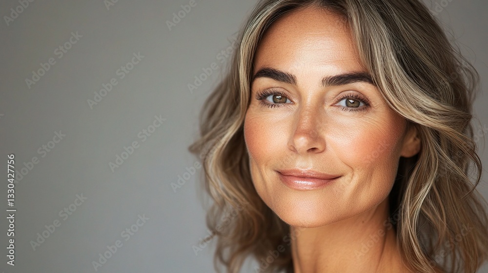 Fototapeta premium Beautiful Middle-Aged Woman Embracing Skincare Routine Concept