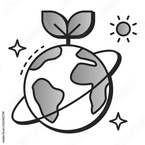 Planet Earth with a growing plant representing global sustainability, renewable energy, and environmental consciousness. Editable Stroke and Colors.