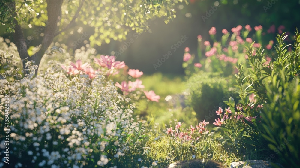 Obraz premium A peaceful garden filled with medicinal plants and flowers, showcasing their natural beauty