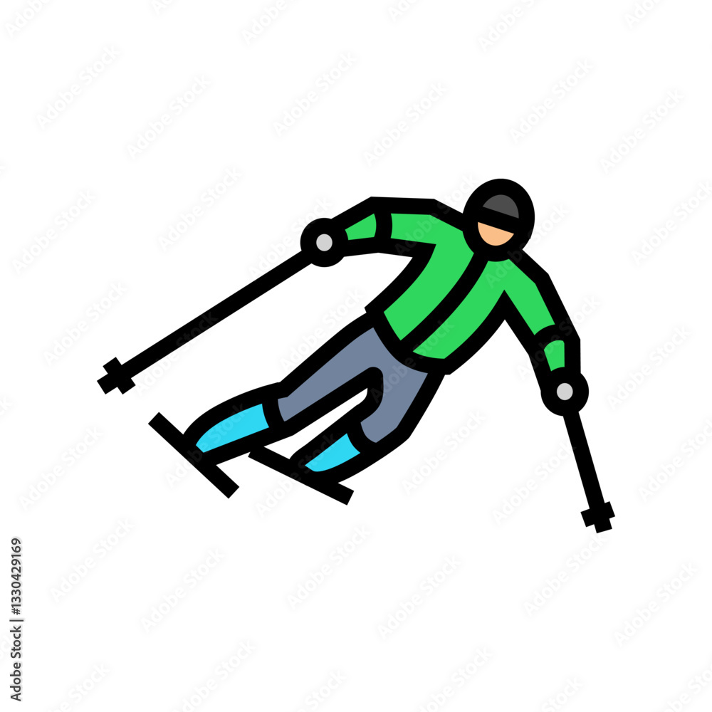 Fototapeta premium skier downhill position mountain skiing color icon vector illustration