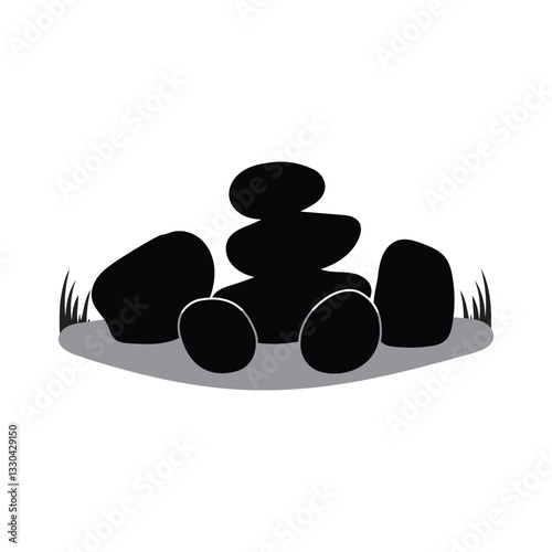 Stylized illustration of stones resting silhouette
on grass vector