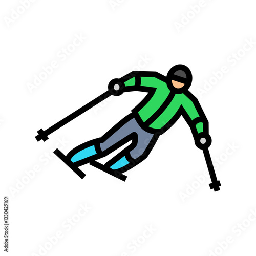 skier downhill position mountain skiing color icon vector illustration
