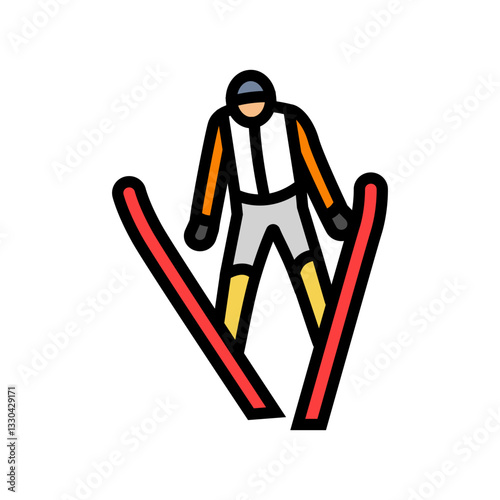 skier performing jump mountain skiing color icon vector illustration