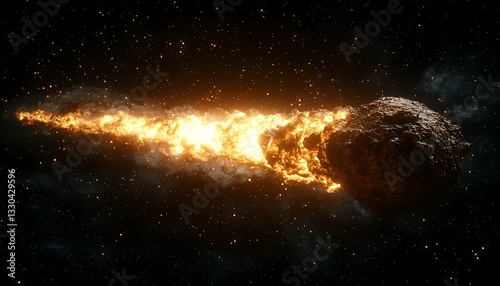 Fiery asteroid hurtling through space