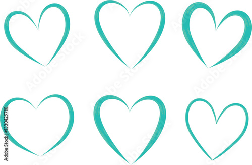 bright green emerald colorful abstract outline hearts set