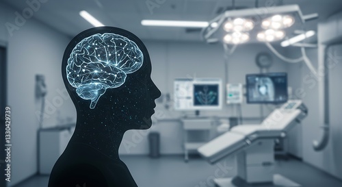 Brain Silhouette Displayed Within Head Shape in Sterile Operation Room