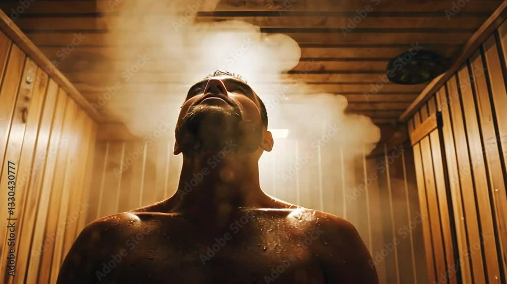Mann genießt wohltuenden Dampf in der Sauna