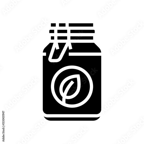 glass jar leaf sustainable beauty glyph icon vector illustration