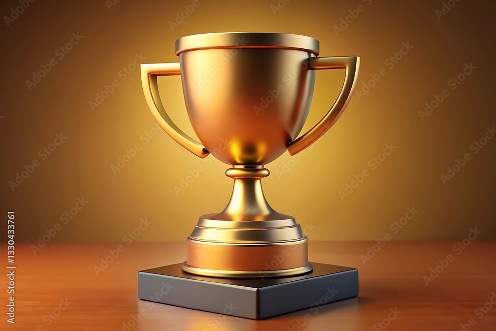 Golden Trophy Cup on Wooden Table with Warm Lighting, 3D Illustration Symbolizing Success, Achievement, Championship, Victory, Leadership, and Award Recognition Golden Trophy Cup on Wooden Table with Warm Lighting, 3D Illustration Symbolizing Success, Achievement, Championship, Victory, Leadership, and Award Recognition