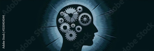 Wallpaper Mural Dark illustration of human head with misaligned gears representing anxiety Torontodigital.ca