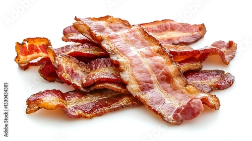 Crispy cooked bacon slices isolated on a white