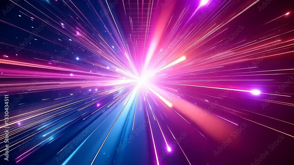 Cosmic speed lines radiate from a central point, vibrant colors explode outward, digital art