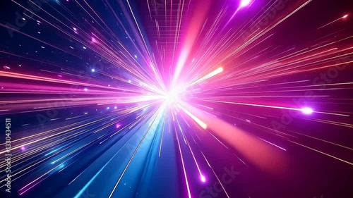 Cosmic speed lines radiate from a central point, vibrant colors explode outward, digital art