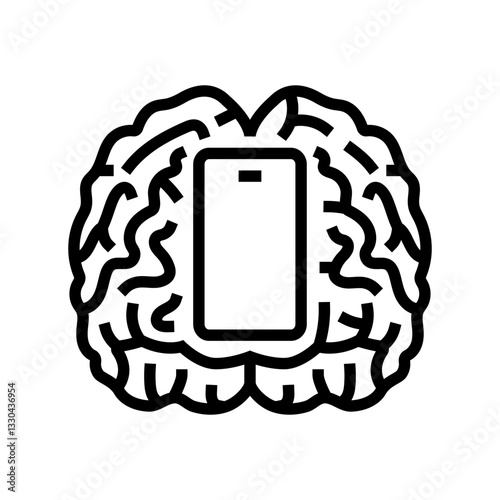 brain mindful app mindful tech line icon vector illustration