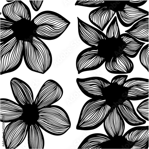 Black abstract zentangle flowers seamless pattern