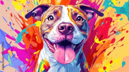 Vibrant dog portrait, bursting with color