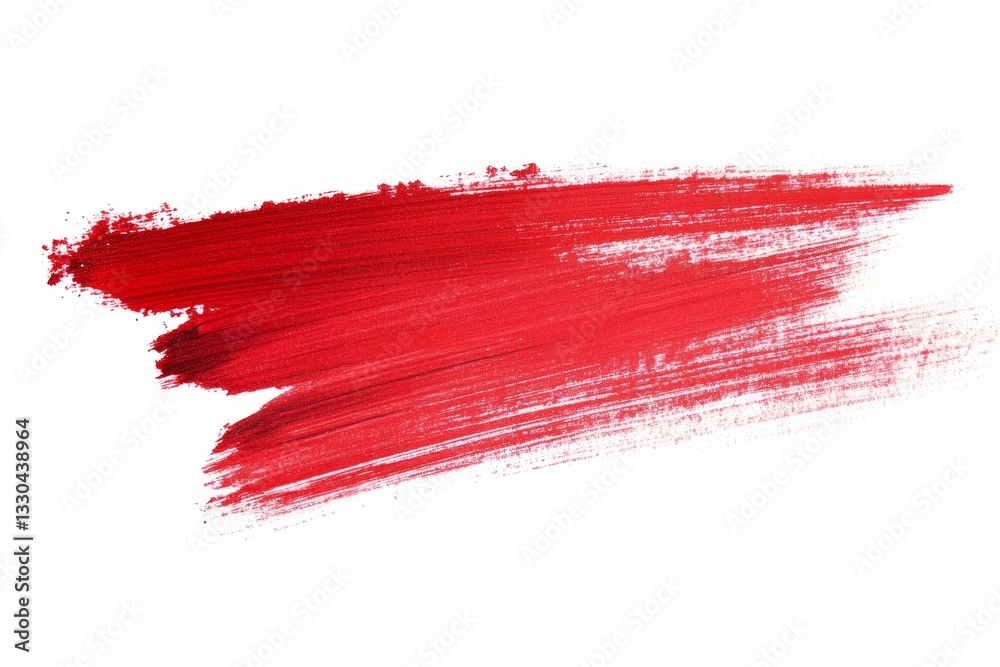 Red paint stroke on solid white background. Artificial intelligence image