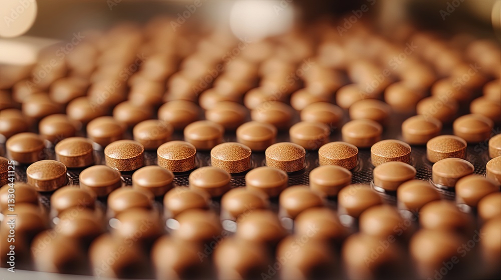 Close-Up of Orange Pills on a Production Tray Close-Up of Orange Pills on a Production Tray