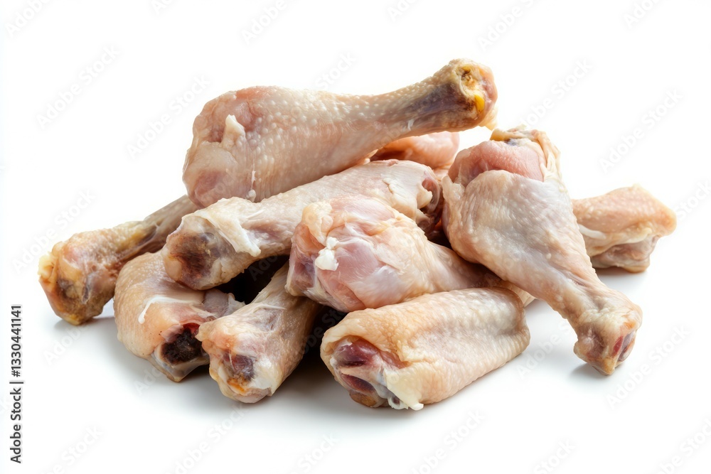 Raw chicken drumsticks on white background with parsley. Artificial Intelligence image Raw chicken drumsticks on white background with parsley. Artificial Intelligence image