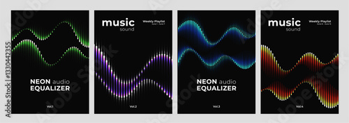 Abstract Backgrounds with Sound Music Waves. Vector Digital Equalizer with Line and Neon. Graphic Poster Design with Gradient Music Pulse Effect