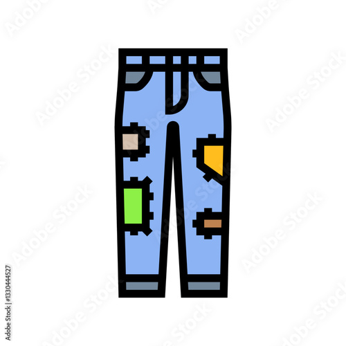 jeans patches thrift driven fashion color icon vector illustration