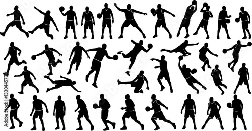 Vector set of Basketball players silhouettes, Basketball silhouettes
