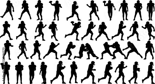 American Football Players Silhouettes , vector pack, various pose set

