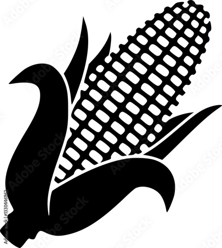 corn icon black and white. Vector illustration isolated on white background. Concept for organic products label, harvest and farming, grain, bakery, healthy food.